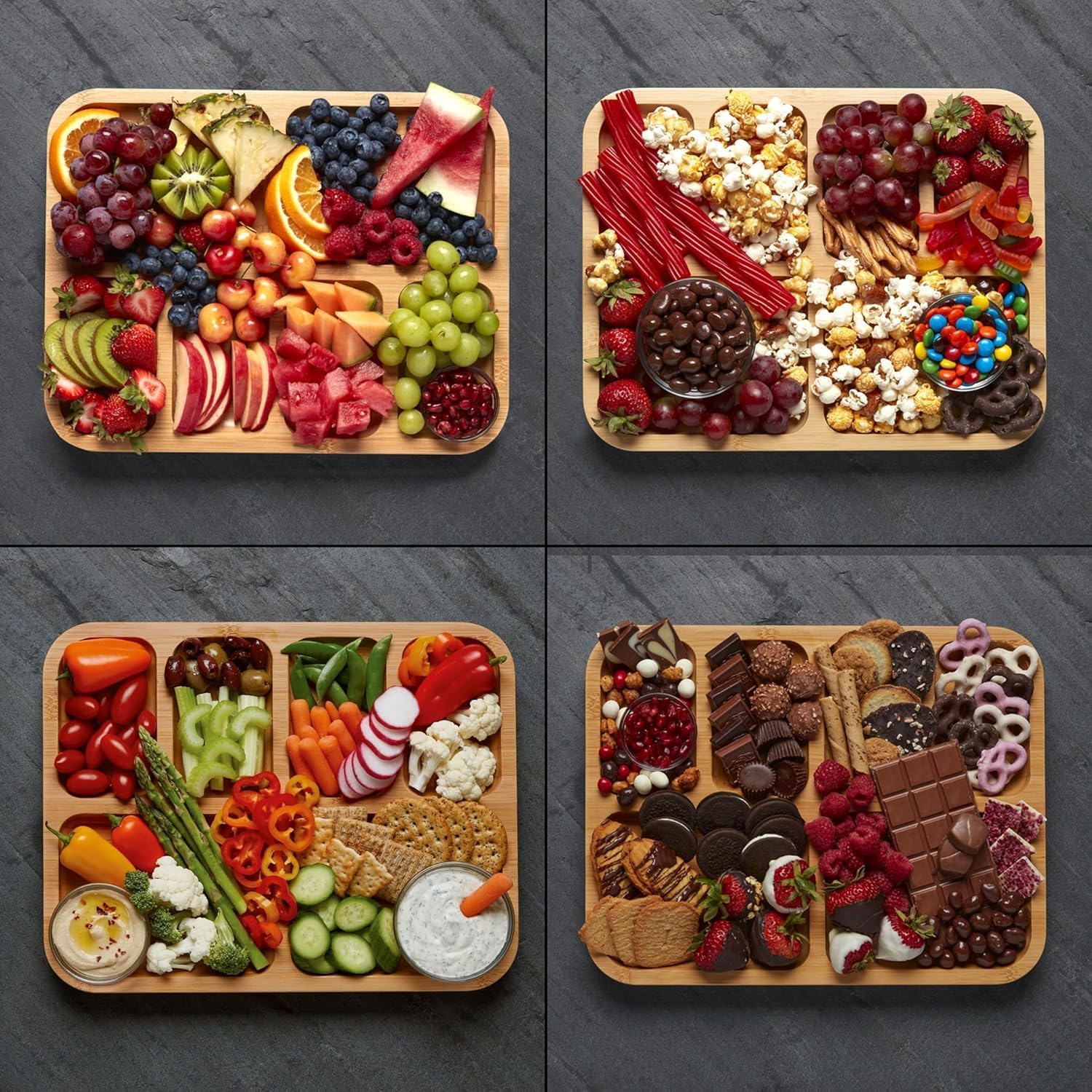Farberware Build-A-Board Bamboo Cutting Board with Built-In Compartments & Clear Locking Lid, Black Handles, Charcuterie, Snack Tray, Food Prep and Serving Platter - Image 13