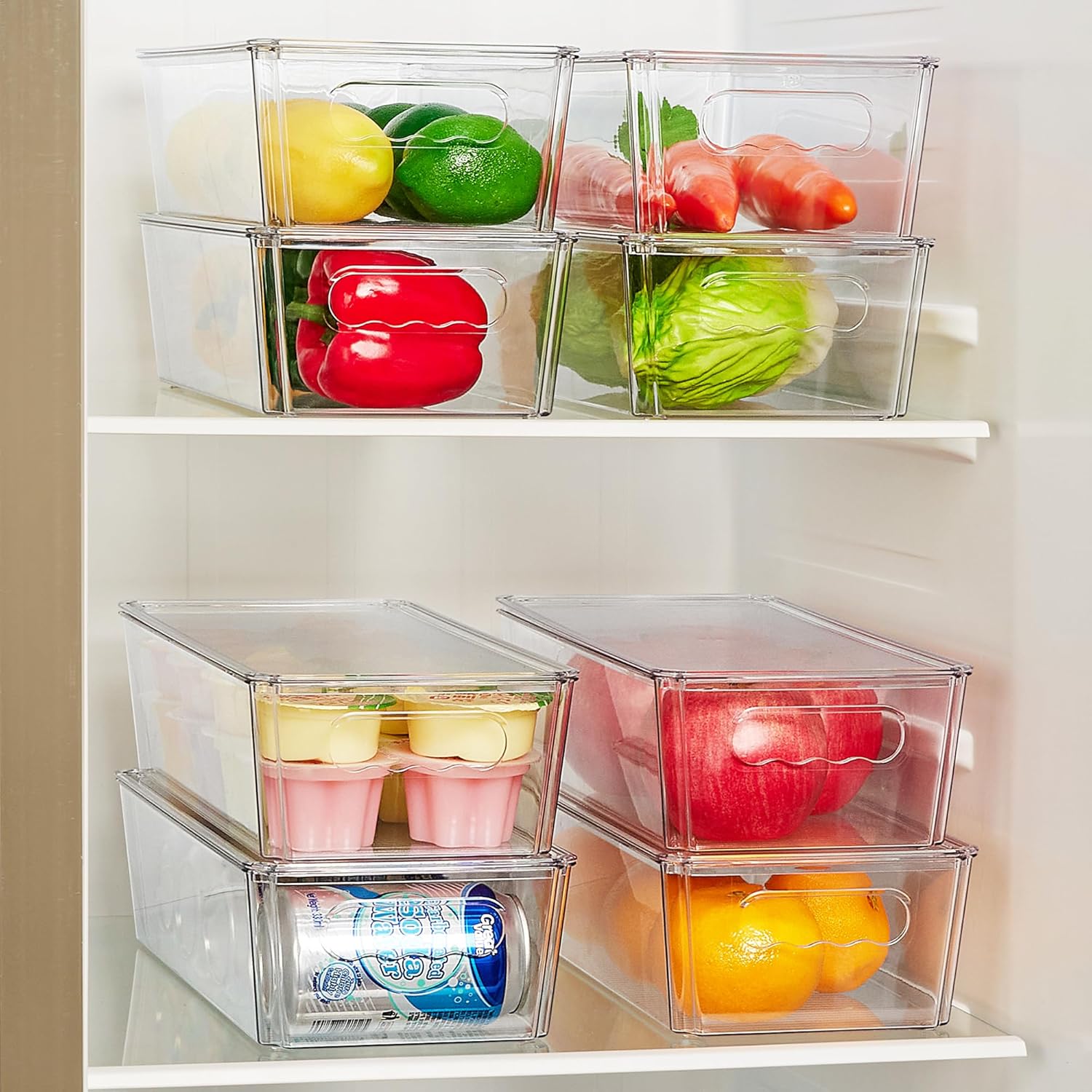 Vtopmart 8pcs Clear Organizers and Storage Bins with Lids, Stackable Plastic Storage Containers with Handles for Fridge, Freezer, Pantry, Cabinet, Kitchen Organization - Image 6