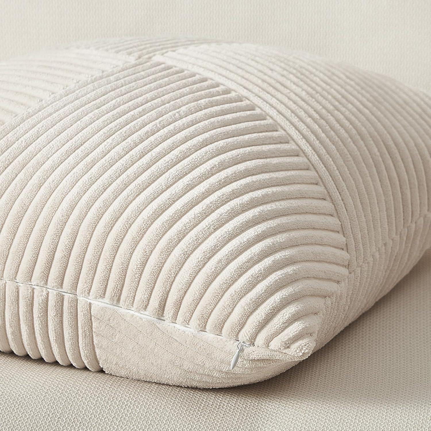 Topfinel Cream White Decorative Neutral Throw Pillow Covers 18x18 Inch for Couch Sofa Bed, Soft Corduroy Striped Patchwork Windmill Textured Square Cushion Covers Set of 2 Spring Boho Home Decor - Image 2