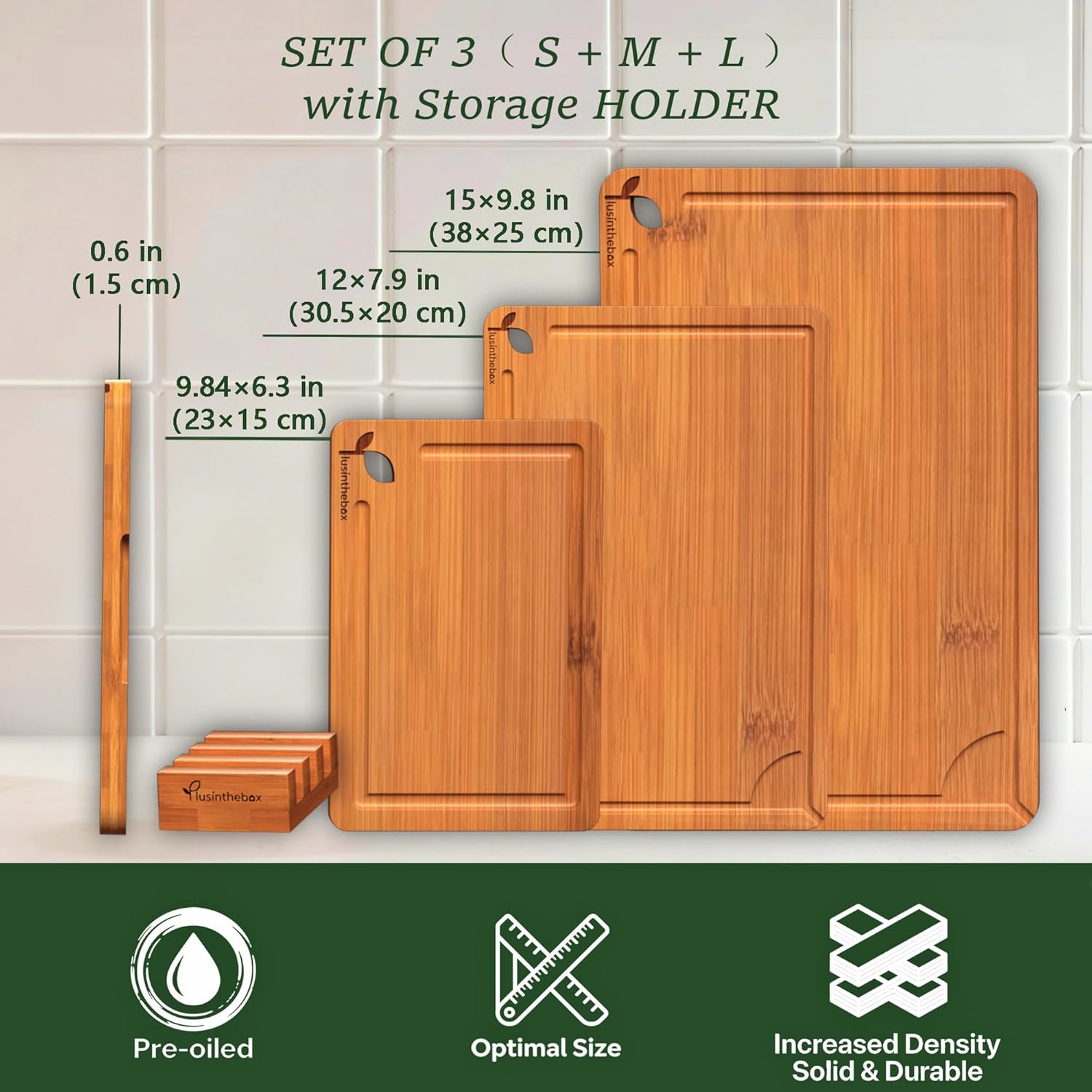 Cutting Boards for Kitchen, Bamboo Cutting Board Set of 3 with Storage Stand, Deep Carbonized Chopping Boards with Deep Juice Grooves and Side Handles for Meat, Vegetables, Fruit and Meal Prep - Image 4
