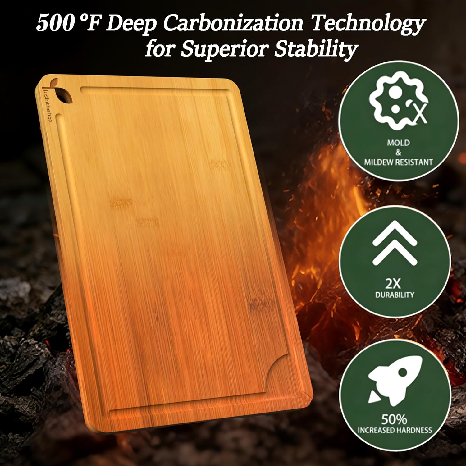 Cutting Boards for Kitchen, Bamboo Cutting Board Set of 3 with Storage Stand, Deep Carbonized Chopping Boards with Deep Juice Grooves and Side Handles for Meat, Vegetables, Fruit and Meal Prep - Image 3