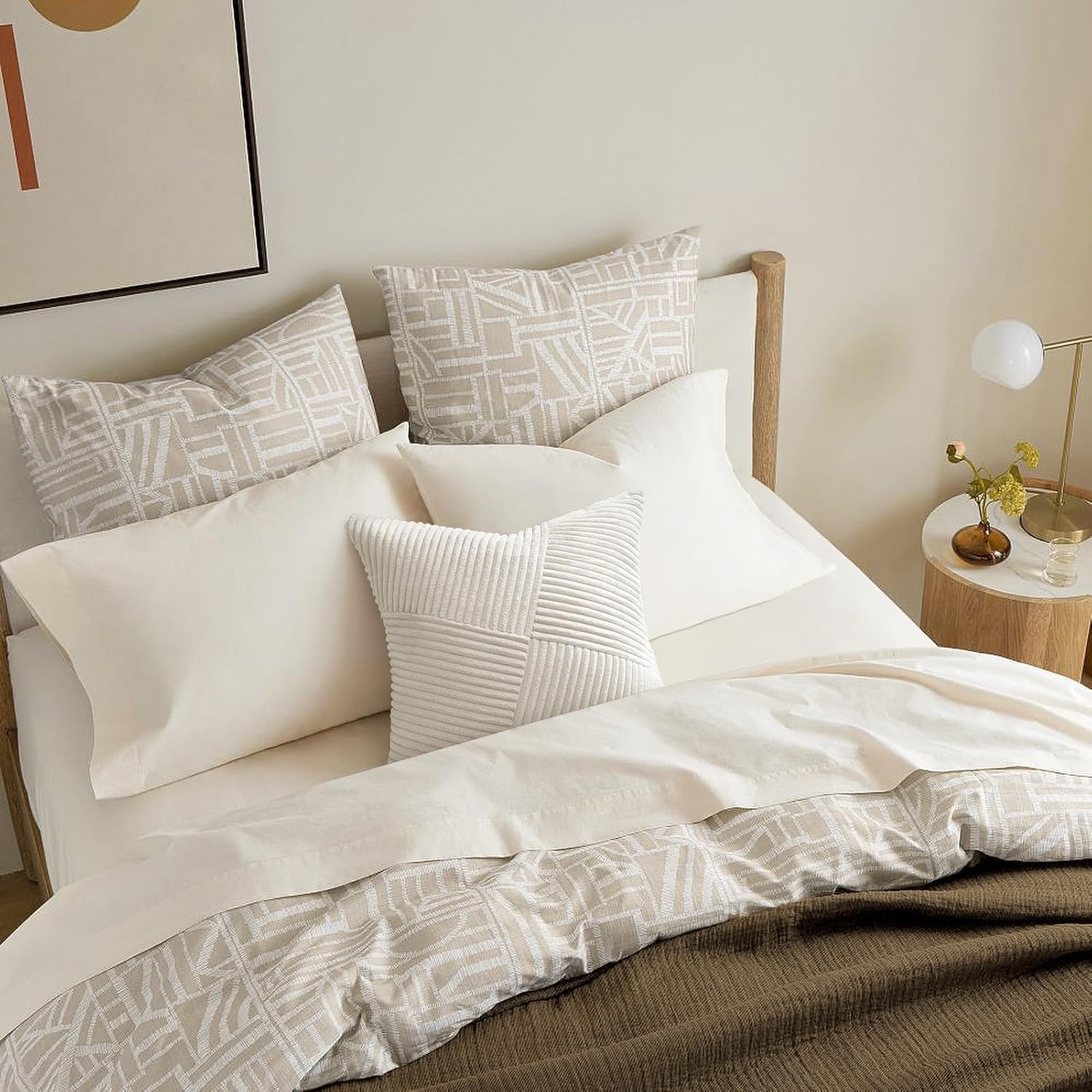 Topfinel Cream White Decorative Neutral Throw Pillow Covers 18x18 Inch for Couch Sofa Bed, Soft Corduroy Striped Patchwork Windmill Textured Square Cushion Covers Set of 2 Spring Boho Home Decor - Image 4