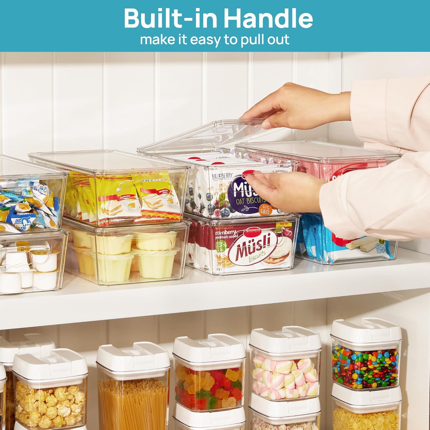 Vtopmart 8pcs Clear Organizers and Storage Bins with Lids, Stackable Plastic Storage Containers with Handles for Fridge, Freezer, Pantry, Cabinet, Kitchen Organization - Image 5