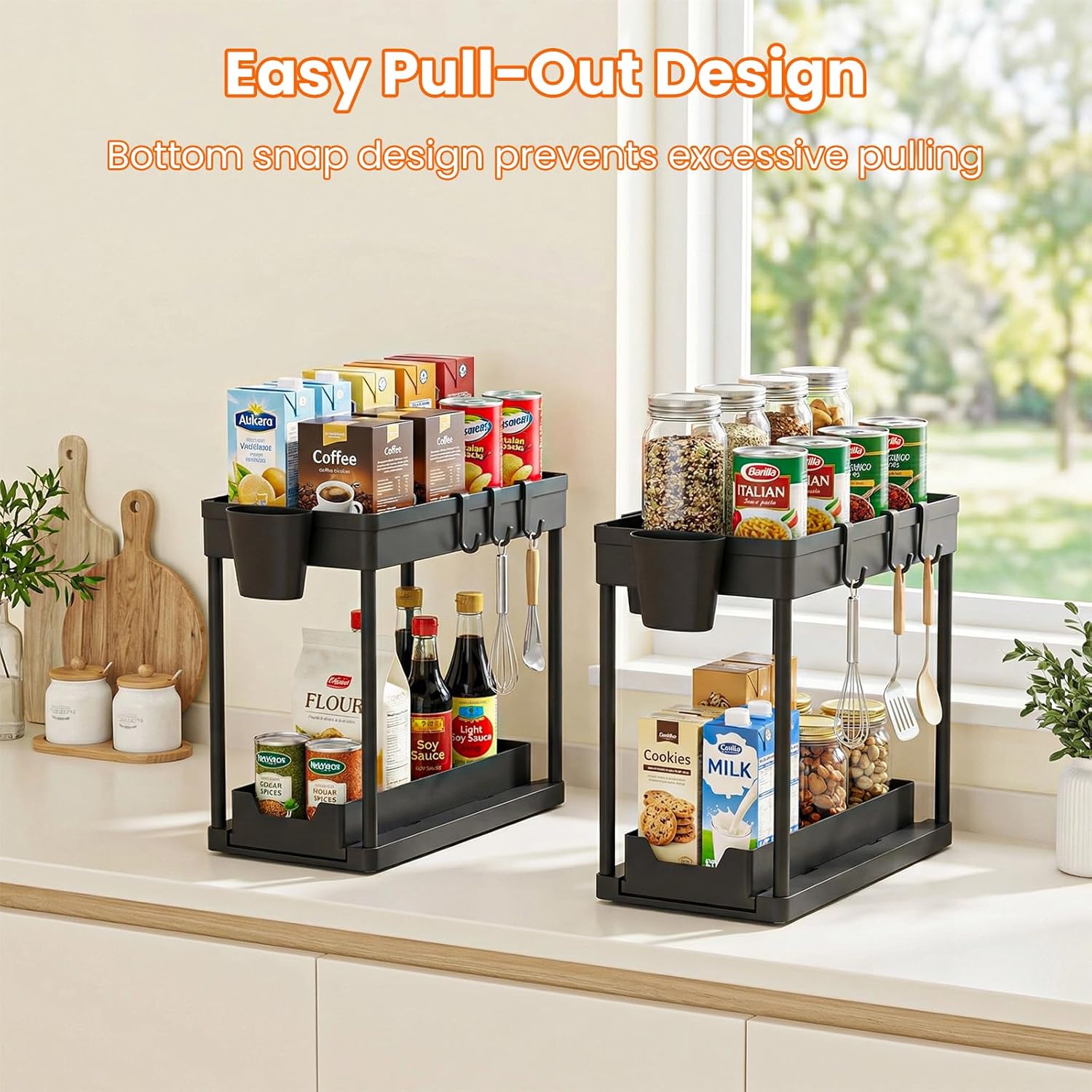 Under The Sink Organizer, 2 Tier Sliding Under Kitchen Sink Organizer, Multi-Use Pull Out Cabinet Organizer for Countertop, Bathroom, Pantry & Office Organization (Black(2 pack)) - Image 3