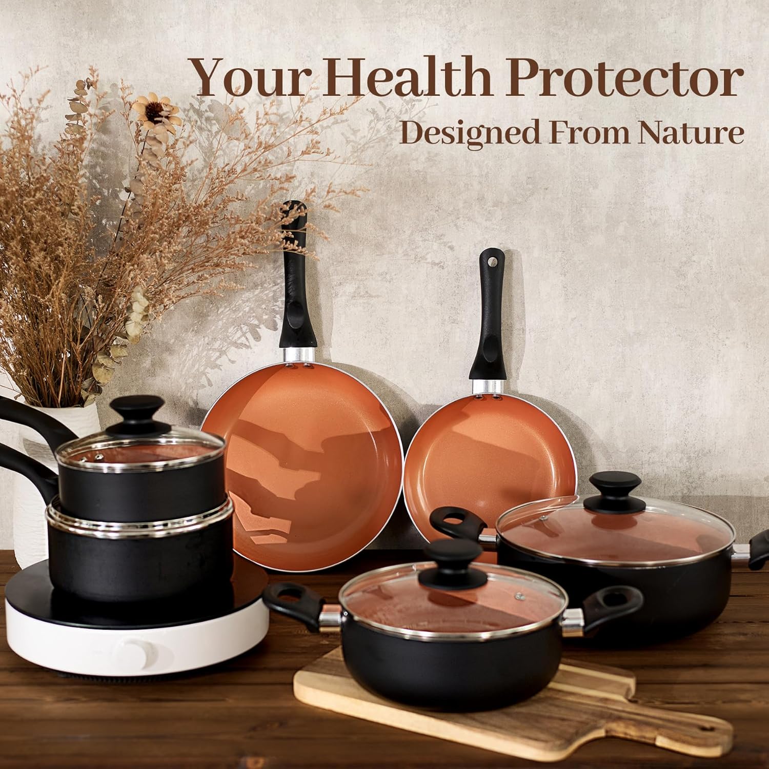BECIGAR Ceramic Pots and Pans Set, 15PCS Nonstick Set Ceramic Cookware Set, Nonstick Pan Pots and Pans Set Non Stick Cookware set (With-Induction) - Image 3
