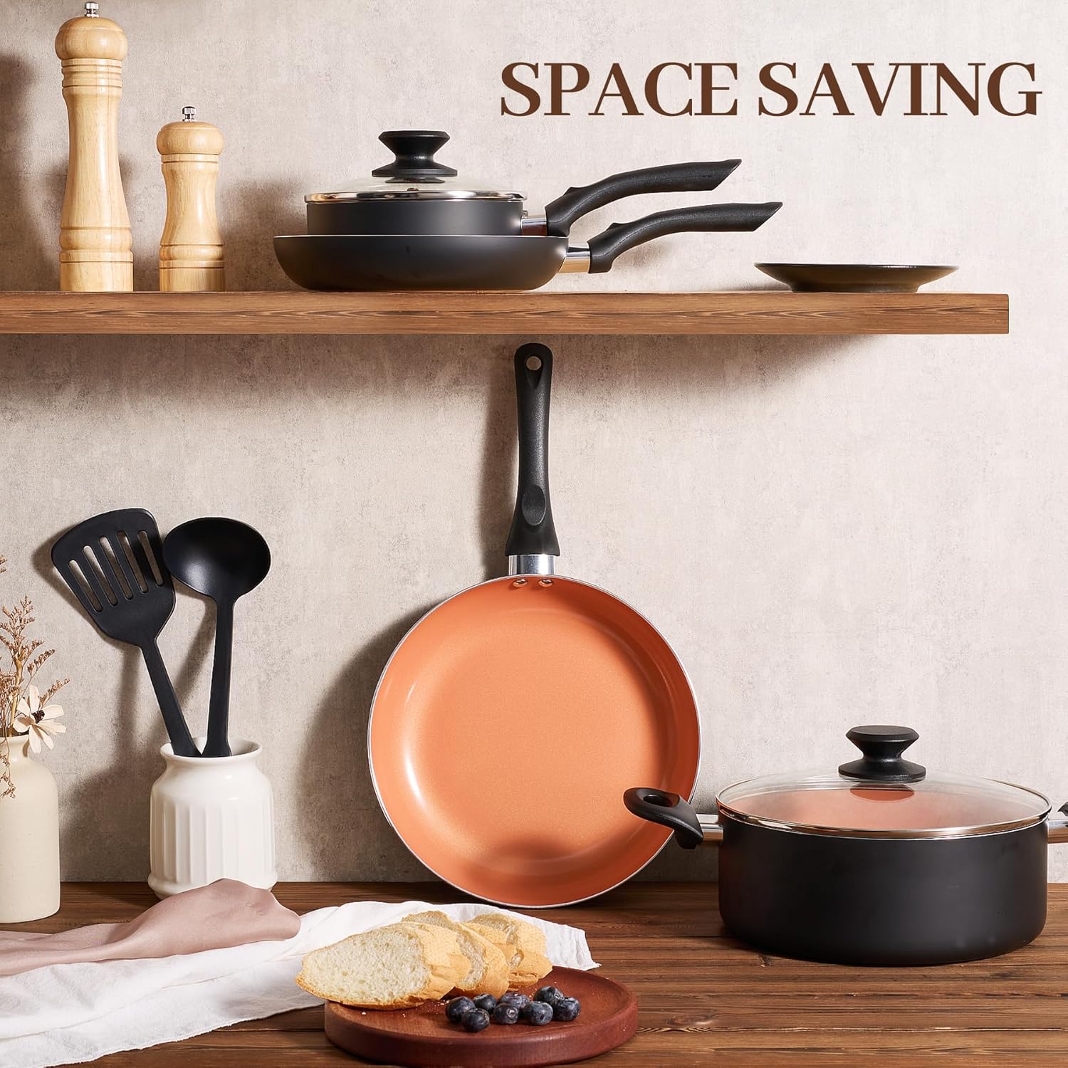 BECIGAR Ceramic Pots and Pans Set, 15PCS Nonstick Set Ceramic Cookware Set, Nonstick Pan Pots and Pans Set Non Stick Cookware set (With-Induction) - Image 2