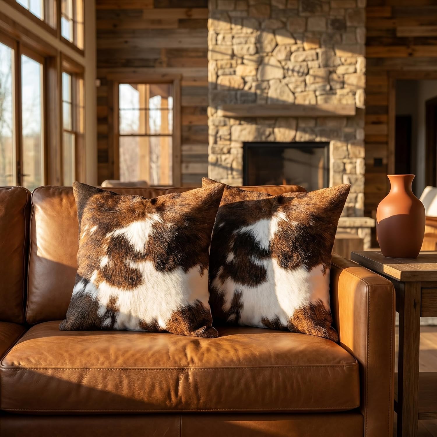 TOMWISH Pack of 2 Throw Pillow Covers Christmas Cowhide Printing Western 18x18 Pillow Cover,Decorative Throw Pillows Cushion Covers for Home Living Room Sofa Bedroom - Image 4