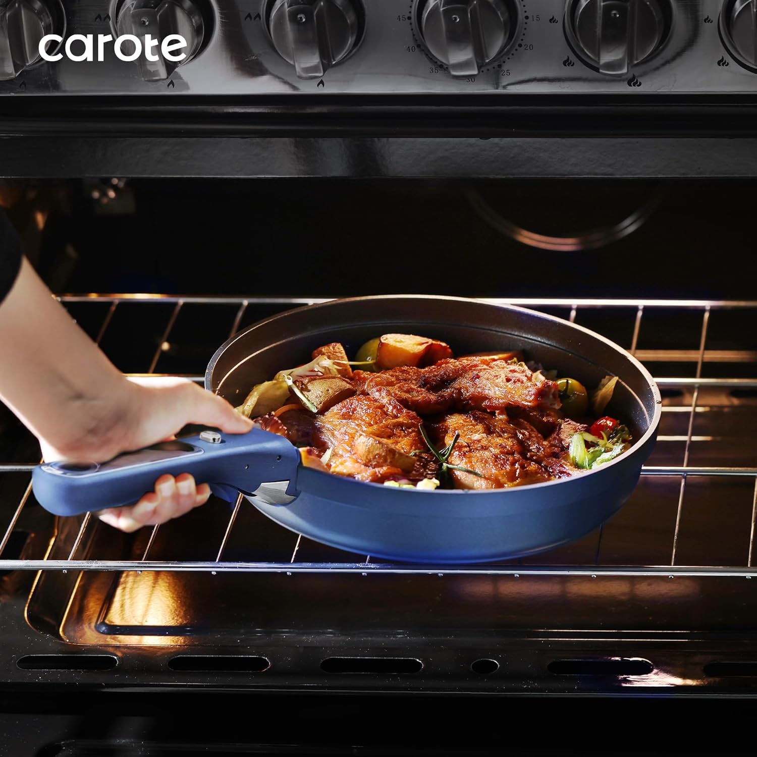 CAROTE 22pcs Pots and Pans Set Non Stick, Nonstick Cookware Set, Dishwasher/Oven/Fridge Safe Pots and Pans, Removable Handle RV Oven Safe Cookware, Induction Kitchen Set, Blue - Image 8