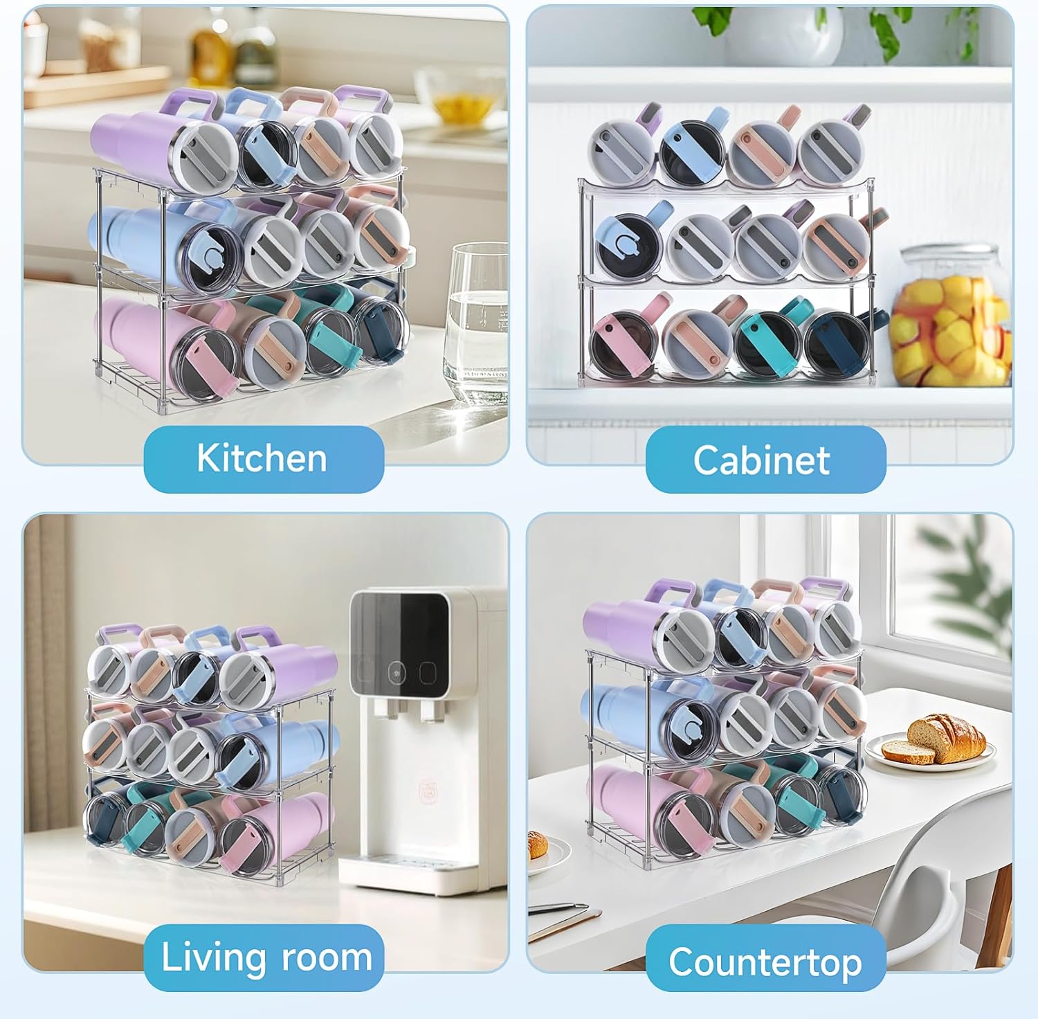 Larger Water Bottle Organizer for Stanley 40 oz Tumbler, Stackable Water Bottle Holder Rack for Cabinet, Kitchen Storage Organizer for for Stanley Cup Accessories, Tumbler Storage Holder, 3 Pack - Image 6
