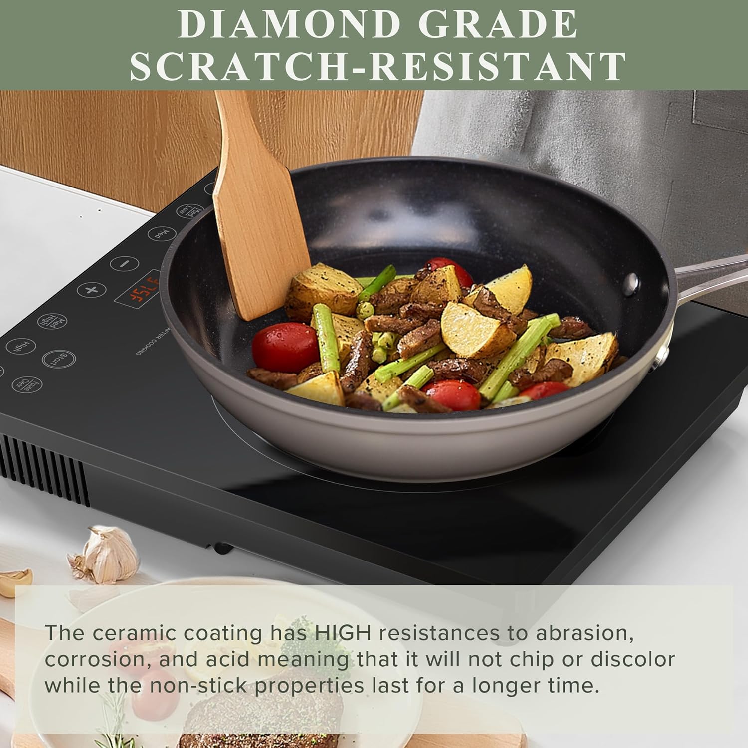 Nuwave Healthy Duralon Blue Ceramic Nonstick Cookware Set, Diamond Infused Scratch-Resistant, PFAS Free, Dishwasher & Oven Safe, Induction Ready & Evenly Heats, Tempered Glass Lids & Stay-Cool Handles - Image 4