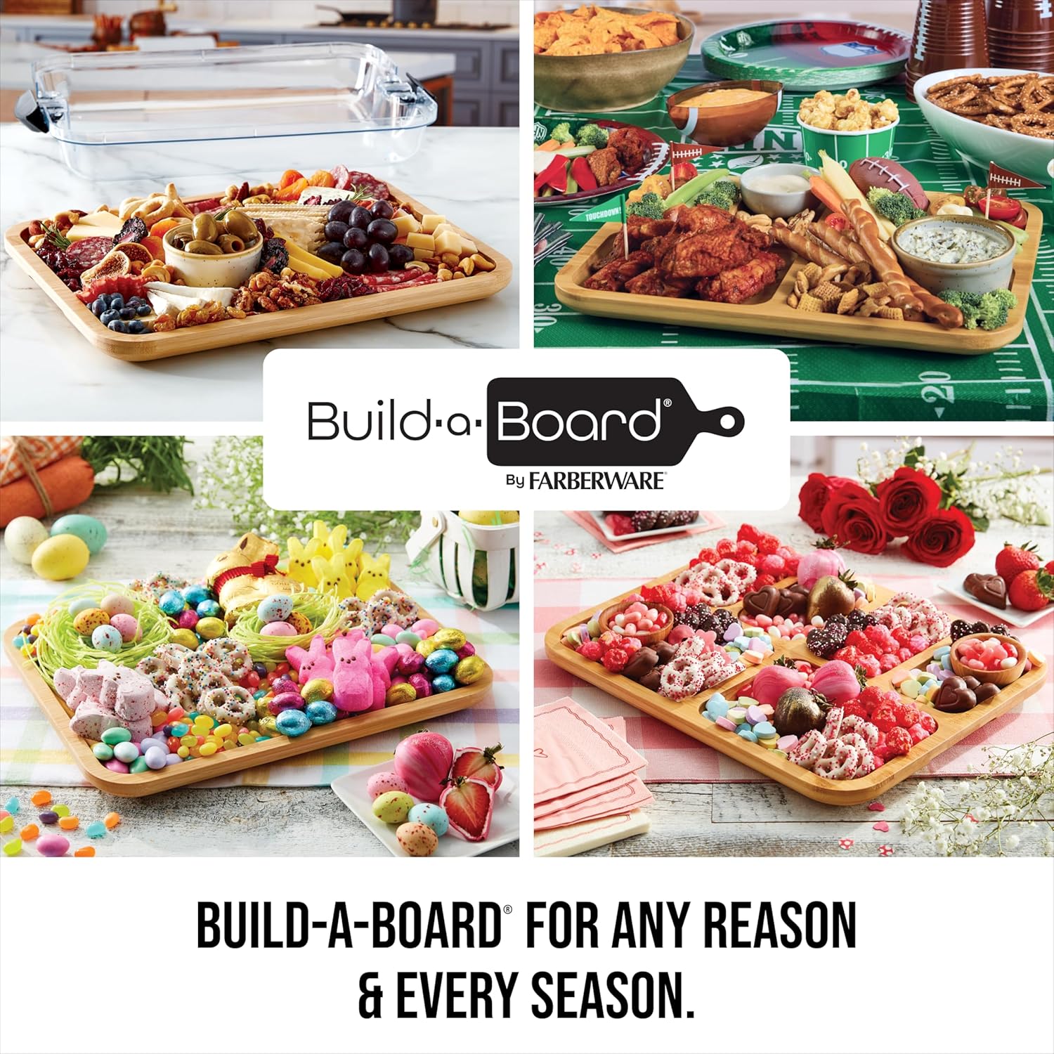 Farberware Build-A-Board Bamboo Cutting Board with Built-In Compartments & Clear Locking Lid, Black Handles, Charcuterie, Snack Tray, Food Prep and Serving Platter - Image 9