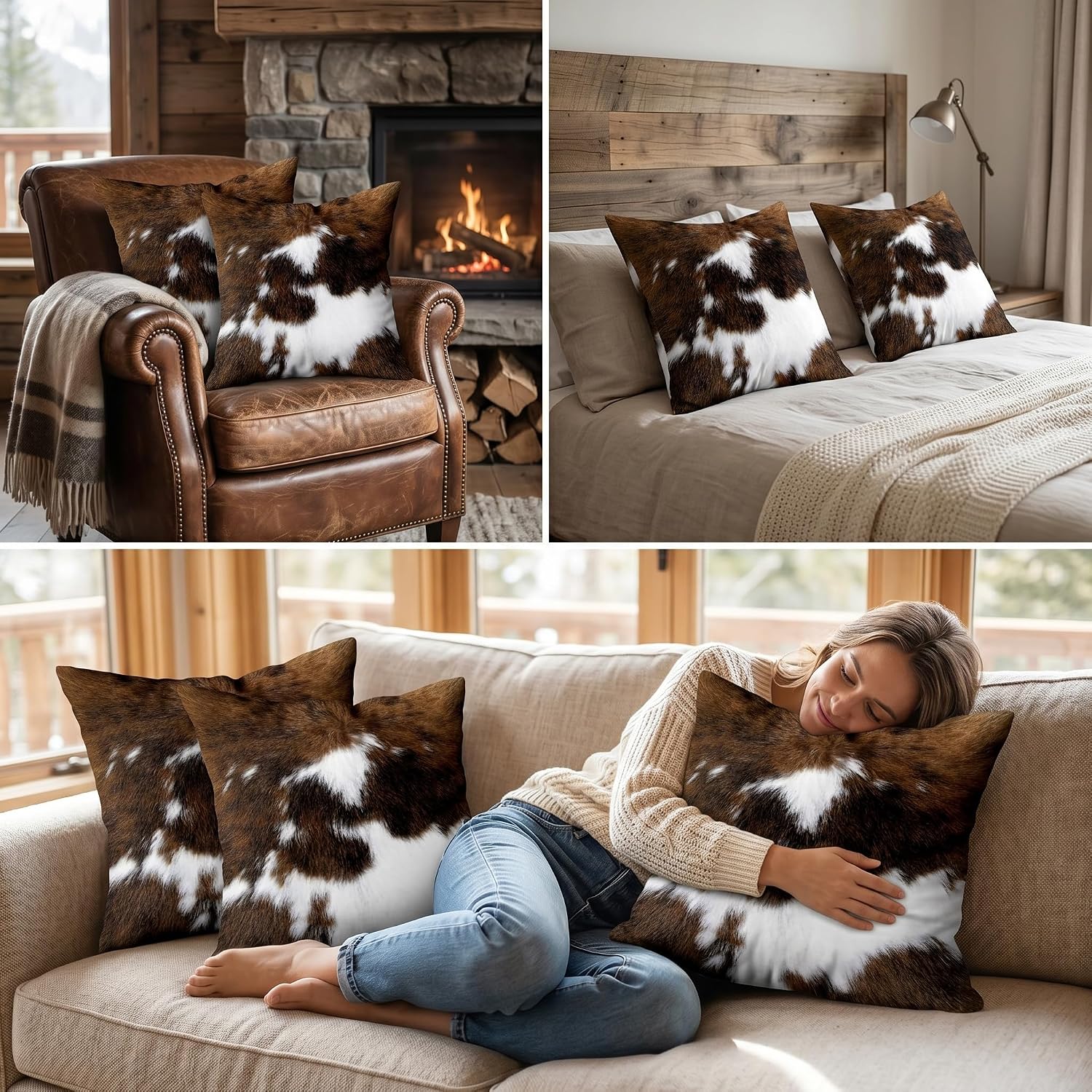 TOMWISH Pack of 2 Throw Pillow Covers Christmas Cowhide Printing Western 18x18 Pillow Cover,Decorative Throw Pillows Cushion Covers for Home Living Room Sofa Bedroom - Image 8
