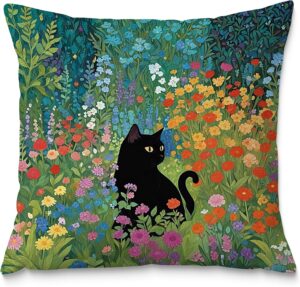 Floral Black Cat Pillow Covers 18&#...