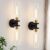 Wall Sconces Set of Two, 22″ Black and Gold Bathroom Sconces with Clear Glass, Hardwired Modern Sconces Wall Decor Set of 2 Wall Light fixtures for Bathroom Mirror Living Room Hallway Bedroom