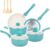M MELENTA Pots and Pans Set Nonstick, 11pcs Kitchen Cookware Sets Induction Cookware, Ceramic Non Stick Cooking Set, Stay Cool Handle & Bamboo Kitchen Utensils, 100% PFOA Free, Turquoise
