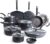 T-Fal Ultimate Hard Anodized Nonstick Cookware Set 17 Piece, Nonstick Pots and Pans Set with Fry Pan, Saucepans, Saute-Pan, Griddle, Dishwasher Safe, Black