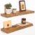 24 Inch Live Edge Floating Shelves for Wall 2 Pack Shelves for Bedroom, Bathroom, Kitchen, Wall Mounted Rustic Solid Elm Wood Floating Shelf with Invisible Bracket for Books, Decor, Storage, Natural