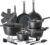 PRICUSIS Pots and Pans Set Nonstick, 21Pcs Induction Compatible, Stay Cool Handle, Fully Coated, 100% Dishwasher Safe, PFOA Free Omelet Pans, Warp Resistant (Black Sesame)