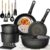 Astercook Non Stick RV Pots and Pans Ceramic Kitchen Cookware Set with Detachable/Removable Handle, Oven Safe, Induction Ready, Stackable, Black, 21 pcs