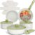 Pots and Pans Set Non Stick Ceramic-Granite – 14-Piece Cookware with Detachable Handles, Stackable Space-Saving, Dishwasher Safe, Stain-resistant, Oven & All-Stove Safe, Tempered Glass Lids, Green