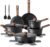 SENSARTE Nonstick Pots and Pans Set 17pcs, Healthy Induction Cookware Set, Kitchen Cooking Set with Skillets & Saucepans, Stay-cool Handles, Dishwasher Safe, PFOA PFOS Free, Matte Black