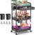 Goovilla 3 Tier Rolling Utility Cart Organizer with Removable Drawer, Stable and Sturdy Black Rolling Storage Carts with 2 Lockable Wheels for Bathroom, Kitchen, Snack, Craft, Makeup, Baby Essentials