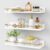 Forbena Gold Floating Shelves for Wall Decor Set of 3, Bathroom Shelves Over Toilet, Modern Display Wall Shelf with Guard Rail for Living Room Bedroom Organizers and Storage – White and Gold