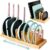 Pots and Pans Organizer under Cabinet, Bamboo Expandable Bakeware and Cutting Board Organizers, Adjustable Pot Lids Holder Rack, Cookie Sheet Baking Pan, Tray Organizer for Kitchen Storage (Natural)
