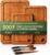 Greva 3 Piece Bamboo Cutting Board Set with Juice Grooves, Non-Slip Feet Built-in Handles, Deep Carbonized Wood for Meat Fruit and Cheese Includes 3-in-1 Wooden Cutlery Set