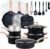 Sweetcrispy Pots and Pans Set, 25 Pcs Nonstick Cookware Set, Induction Kitchen Cooking Set, Non-Toxic Frying Pans & Saucepans (PFOA/PFOS Free) Black