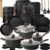 Kikcoin Pots and Pans Set Non Stick 31 Piece Kitchen Nonstick Cooking Cookware Sets with Grill Pan Saucepan Baking Sheet Utensil, Black