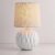 White Ceramic Table Lamp, Geometric Textured Small Bedside Lamp with Linen Shade, Mid Century Modern Nightstand Lamp for Bedroom Living Room Reading Room, H 12″ x W 6.7″, 7W LED Bulb Included