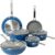 Sur La Table Kitchen Essentials 10 Piece PFA Free Titanium Ceramic Nonstick Interior Forged Aluminum Cookware Pots and Pans Set – Blue – Induction Compatible