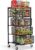 Goovilla Kitchen Cart with Drawers, 4 Tier Metal Rolling Utility Cart Organizer on Lockable Wheels with Wooden Top, Black Fruit Vegetable Storage Rack Also for Cans, Snack, Craft, Art, Office, Beauty