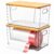 Trash Bag Holder 2 Pack, Stackable Garbage Bag Dispenser with Bamboo Lid, Extra Large Trashbag Dispenser for 13/30/33 Gallon Bags, Clear Organizer for Under Sink Kitchen Laundry Room