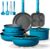 CAROTE 21pcs Pots and Pans Set, Nonstick Cookware Set Detachable Handle, Induction Kitchen Cookware Sets Non Stick with Removable Handle, RV Cookware Set, Peacock Blue