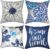Decorative Throw Pillow Covers Set of 4 Blue Pillow Covers 18×18 inch Throw Pillow Cases Linen Square Pillow Case,Farmhouse Outdoor Modern Boho Pillow Covers for Couch Sofa Living Room